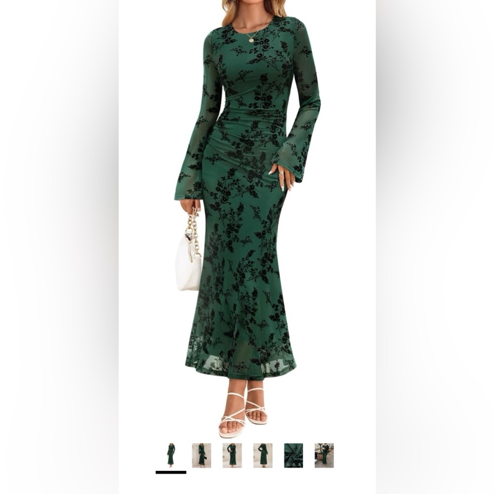 Chic Long Sleeve Green Floral Dress